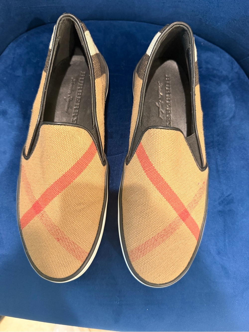 Burberry Womens Tan Plaid Slip-On Sneakers